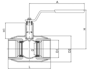 Кран шаровой Naval стальной для газа, внутренняя резьба/внутренняя резьба, PN 40, DN 15-50. Размеры